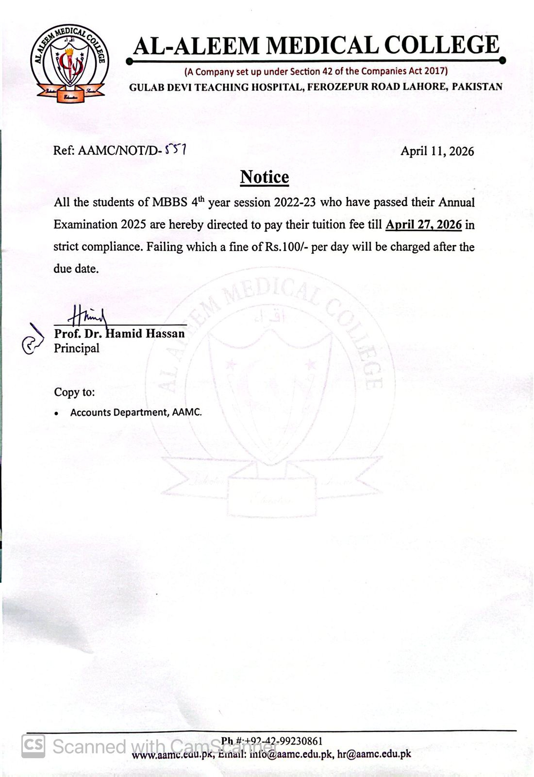 4th year  20222-23 Fee Notice
