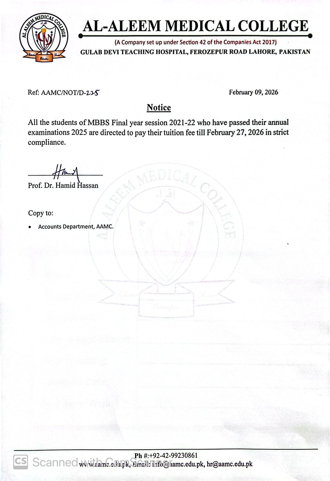 Fee Notice - 2021-22