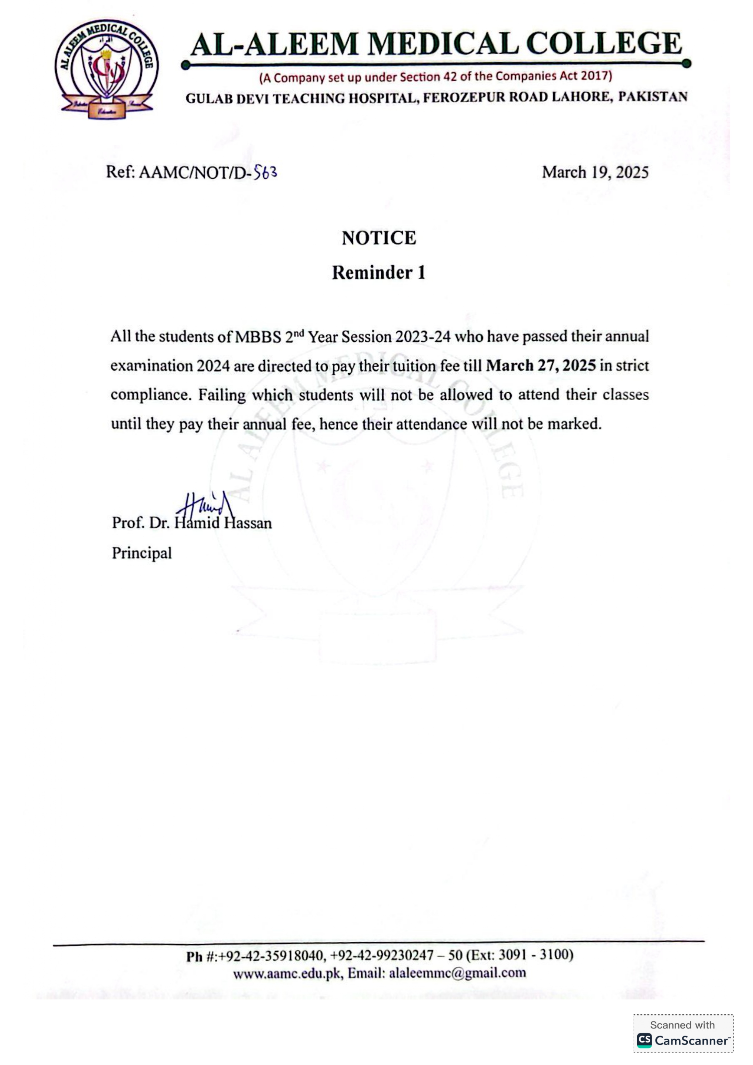 2nd year Tuition fee Reminder-1
